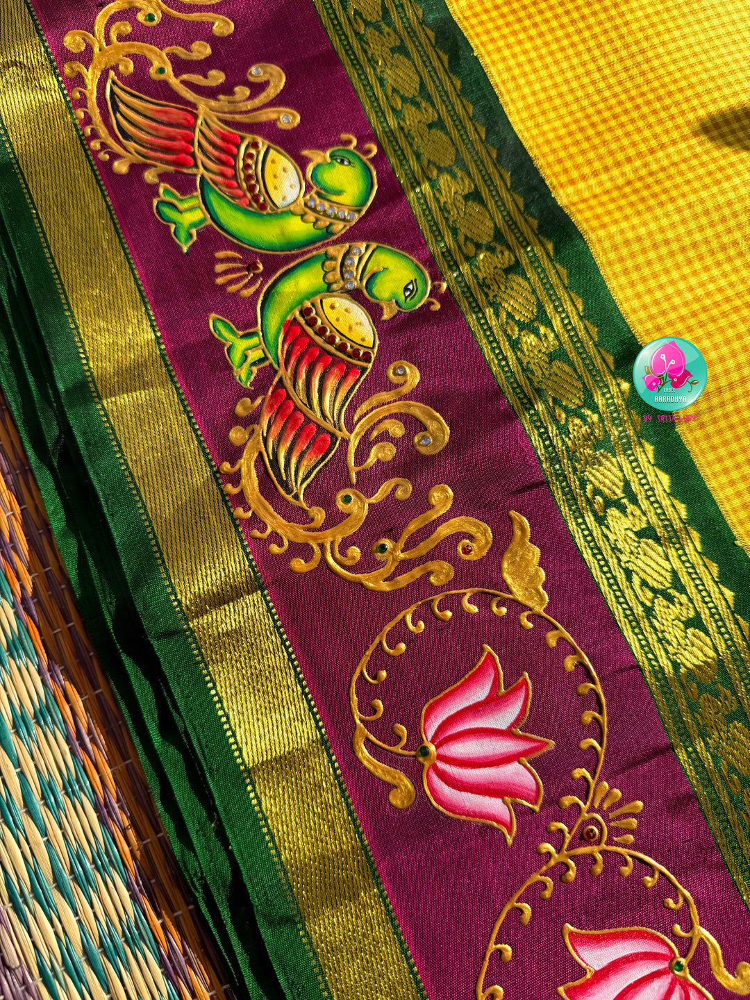 Solar Radiance: The Midday Yellow & Hand-Painted Tanjore Kanchipattu Saree
