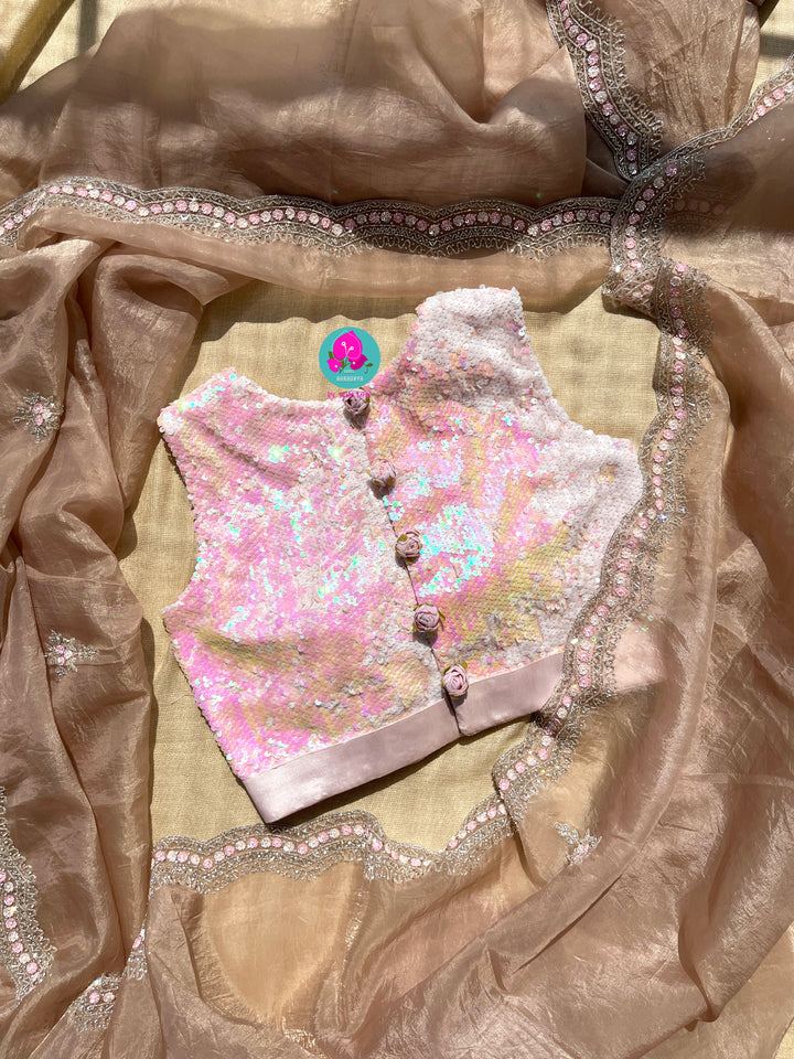 Hand embroidered Organza saree Paired with Sequins blouse