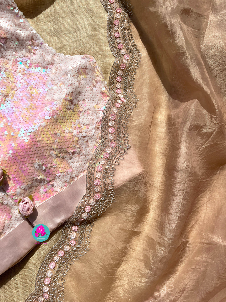 Hand embroidered Organza saree Paired with Sequins blouse