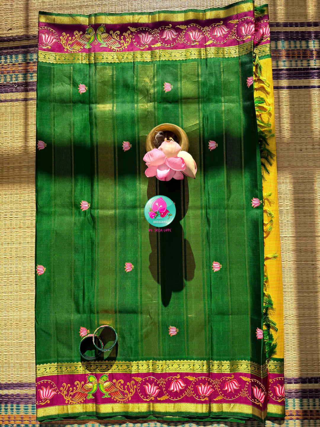 Solar Radiance: The Midday Yellow & Hand-Painted Tanjore Kanchipattu Saree