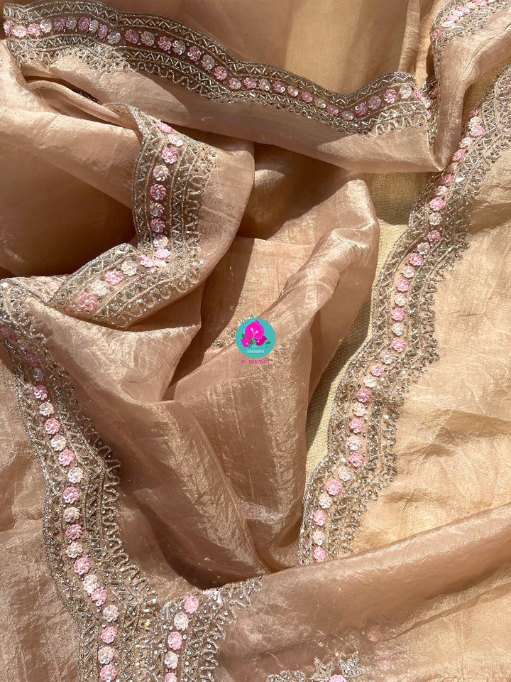 Hand embroidered Organza saree Paired with Sequins blouse