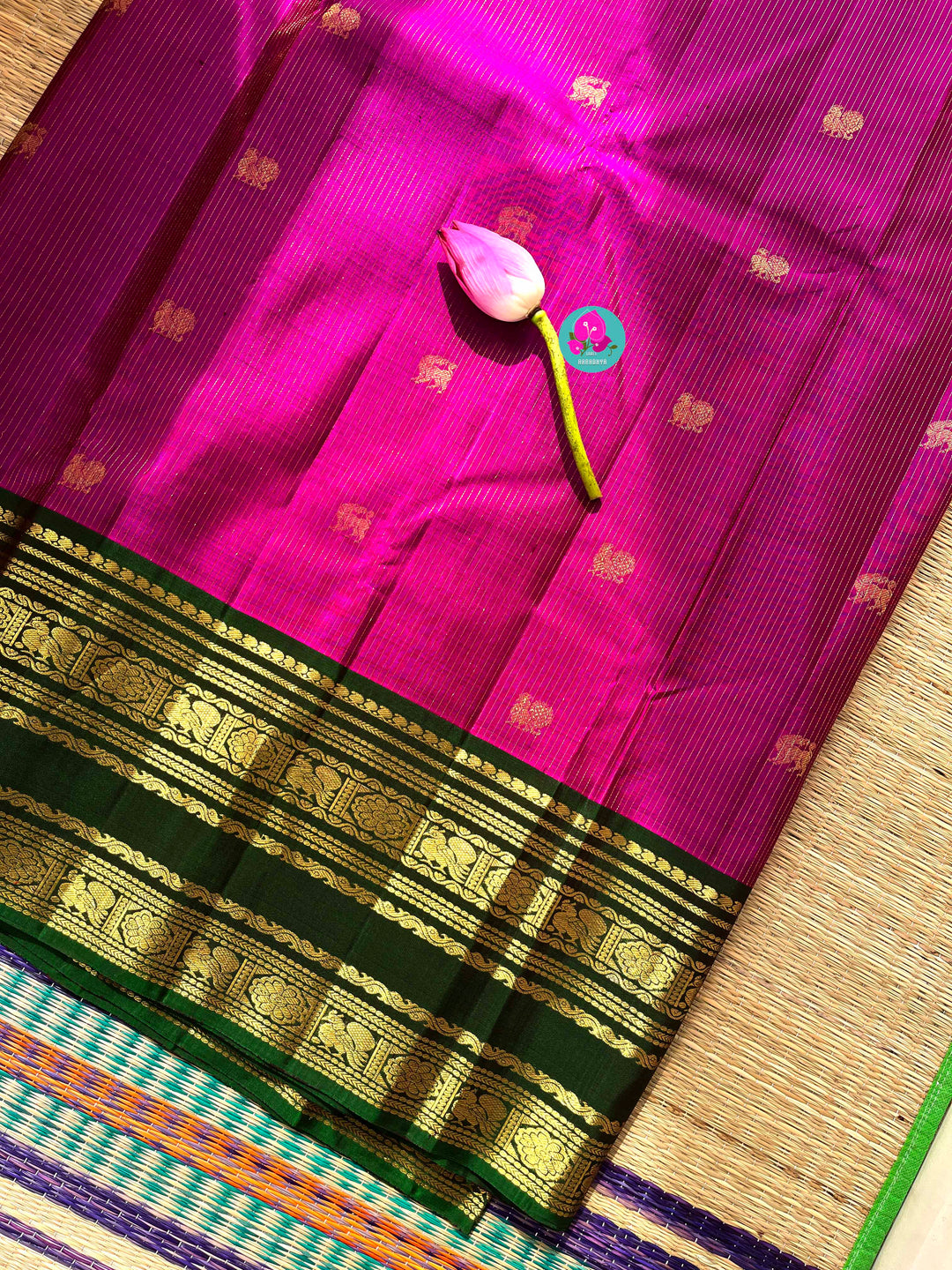 Pure Kanchipattu handloom dark magenta with deep green blouse
