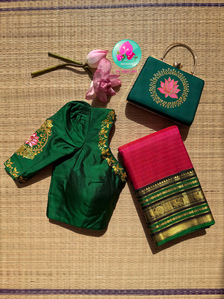 Floral Sovereignty: The Lotus Kanchipattu & Emerald Tanjore Fusion