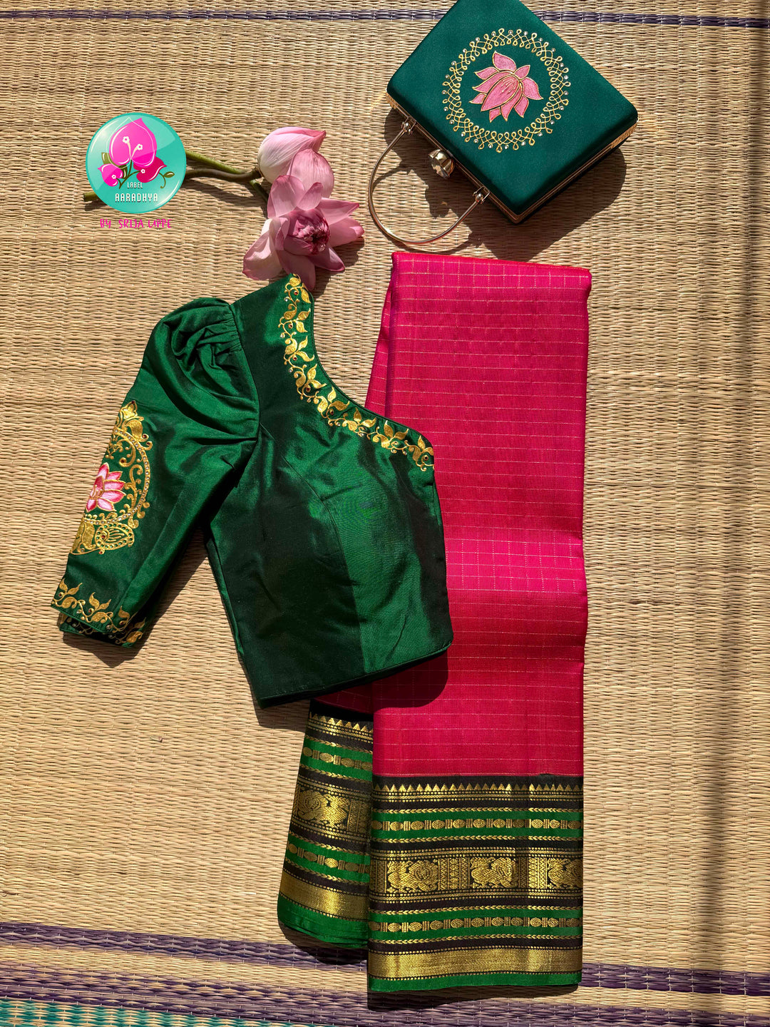 Floral Sovereignty: The Lotus Kanchipattu & Emerald Tanjore Fusion