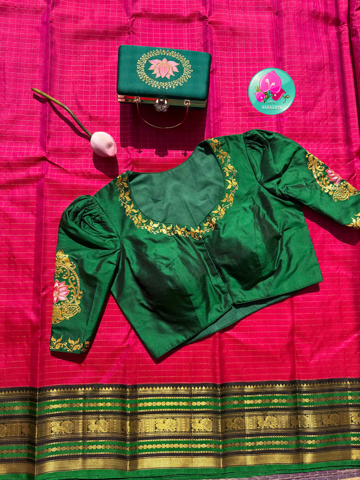Floral Sovereignty: The Lotus Kanchipattu & Emerald Tanjore Fusion