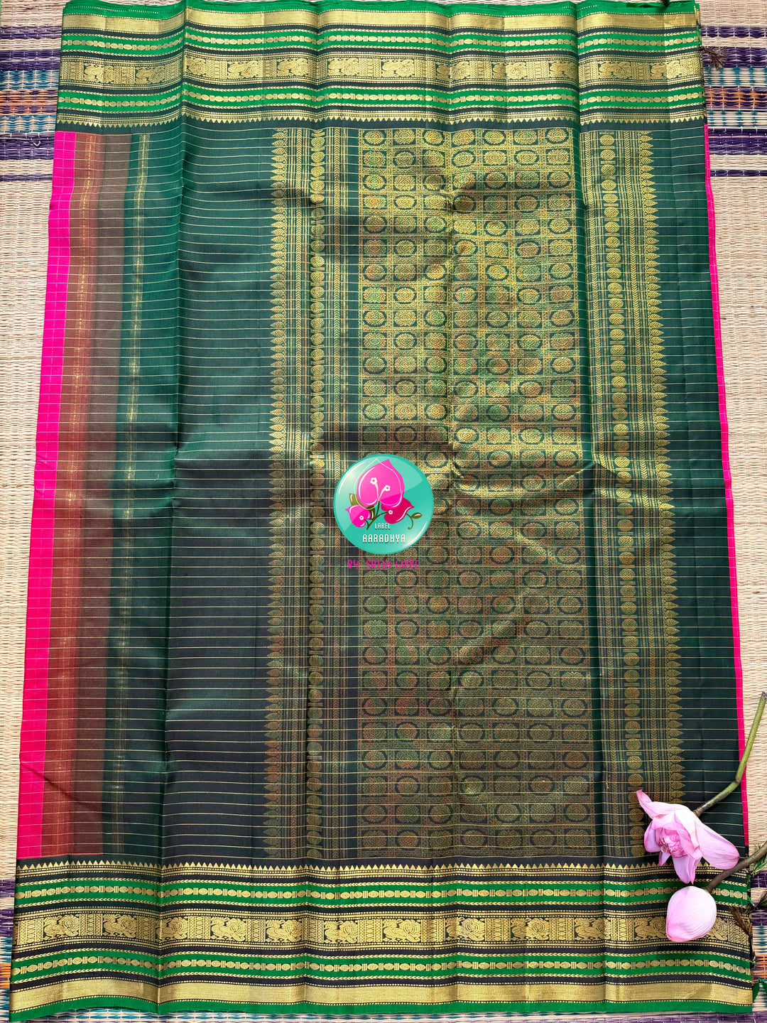 Floral Sovereignty: The Lotus Kanchipattu & Emerald Tanjore Fusion