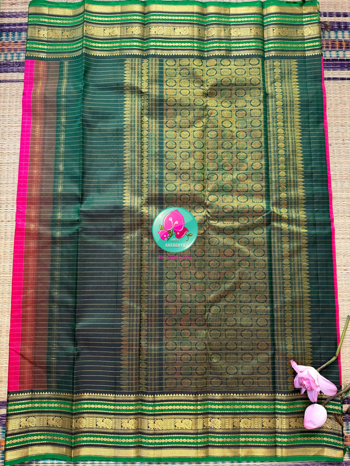 Floral Sovereignty: The Lotus Kanchipattu & Emerald Tanjore Fusion