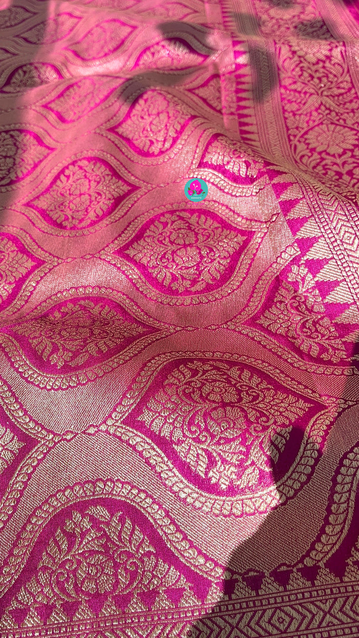 Banarasi Silk Saree with Vintage Bird motive Design - MAGENTA