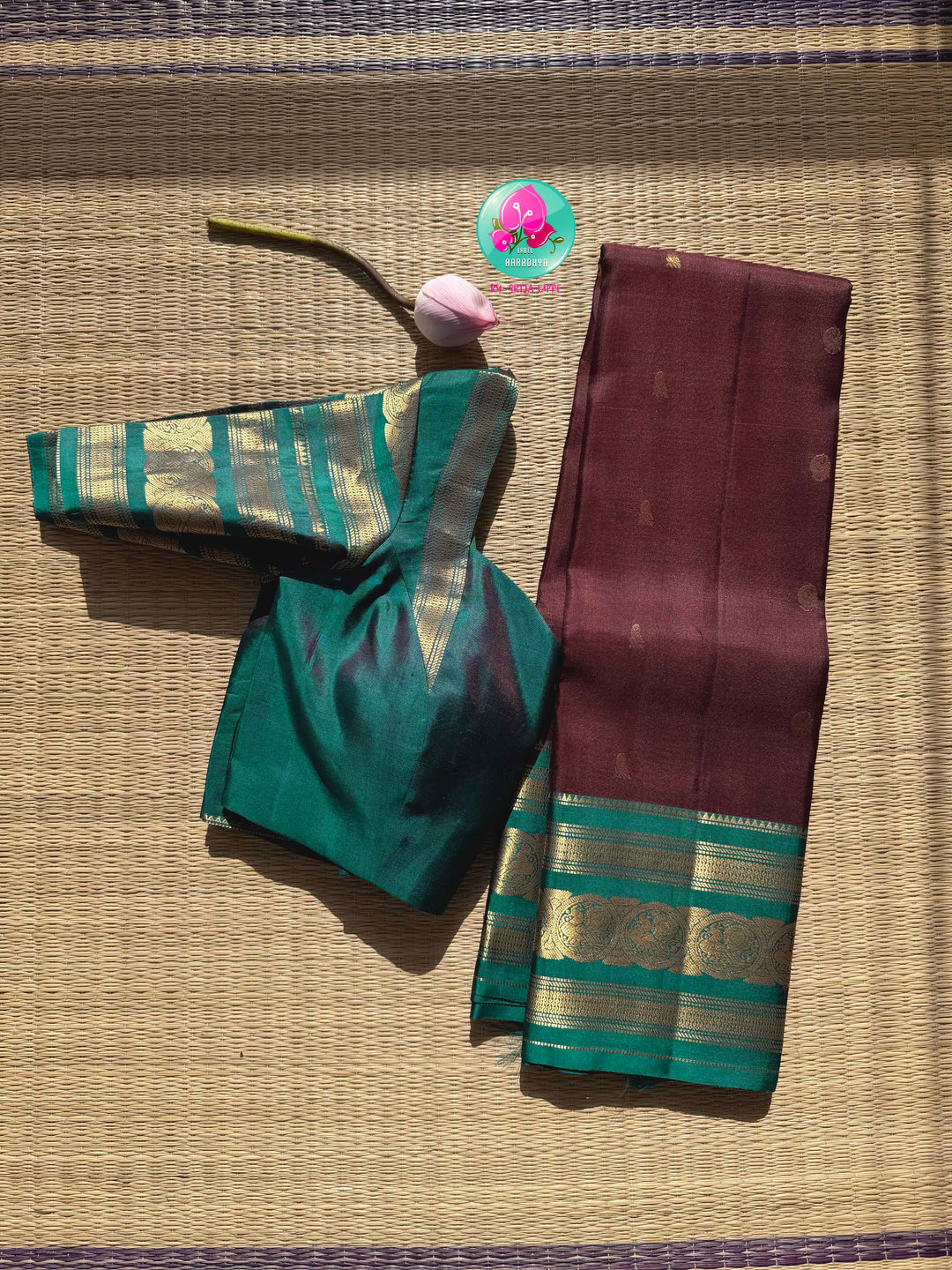 Earth & Ether: The Brown & Teal Blue Handloom Kanchipattu Saree