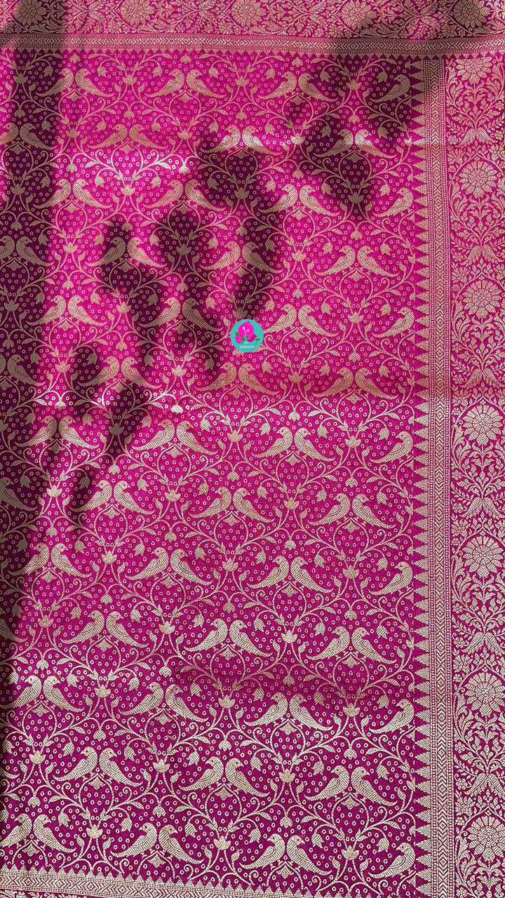 Banarasi Silk Saree with Vintage Bird motive Design - MAGENTA