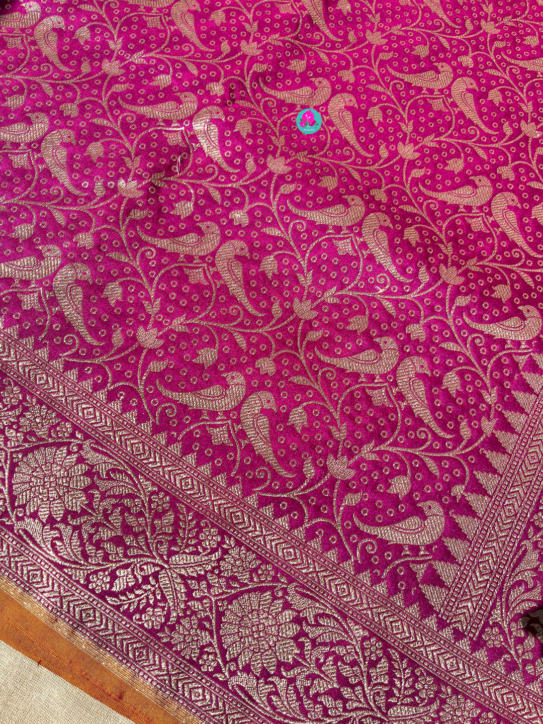 Banarasi Silk Saree with Vintage Bird motive Design - MAGENTA