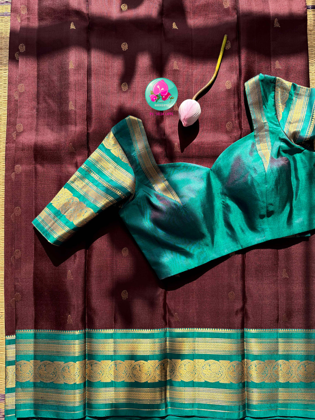 Earth & Ether: The Brown & Teal Blue Handloom Kanchipattu Saree
