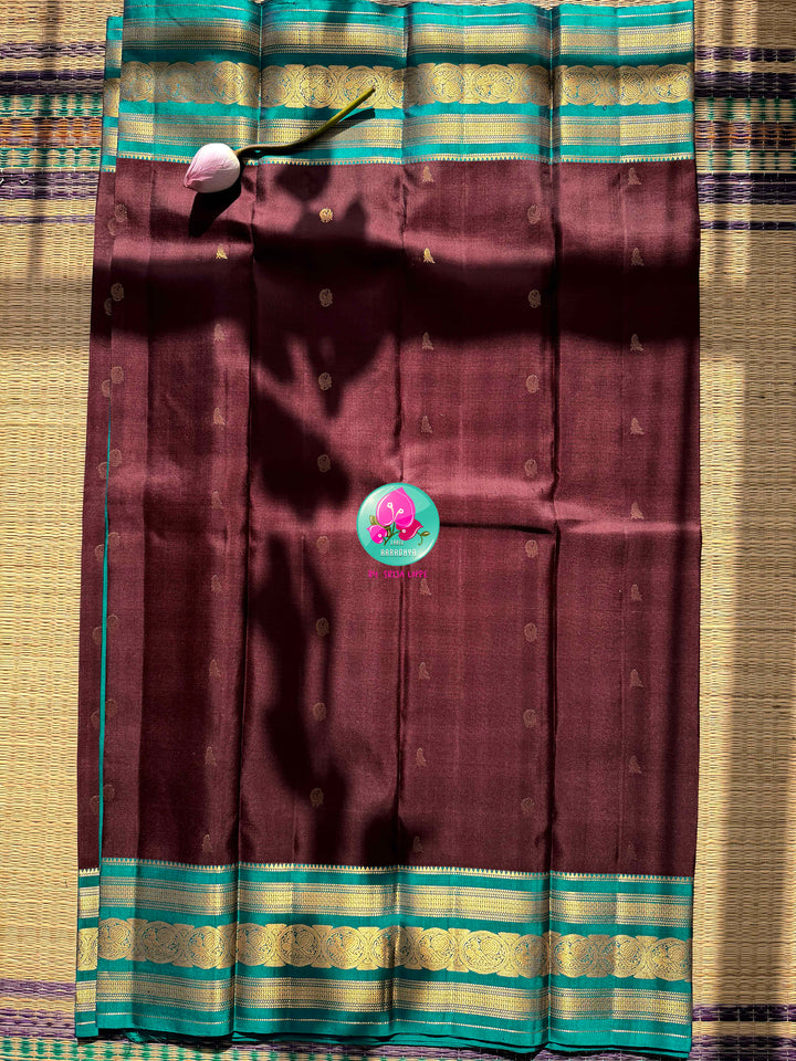 Earth & Ether: The Brown & Teal Blue Handloom Kanchipattu Saree