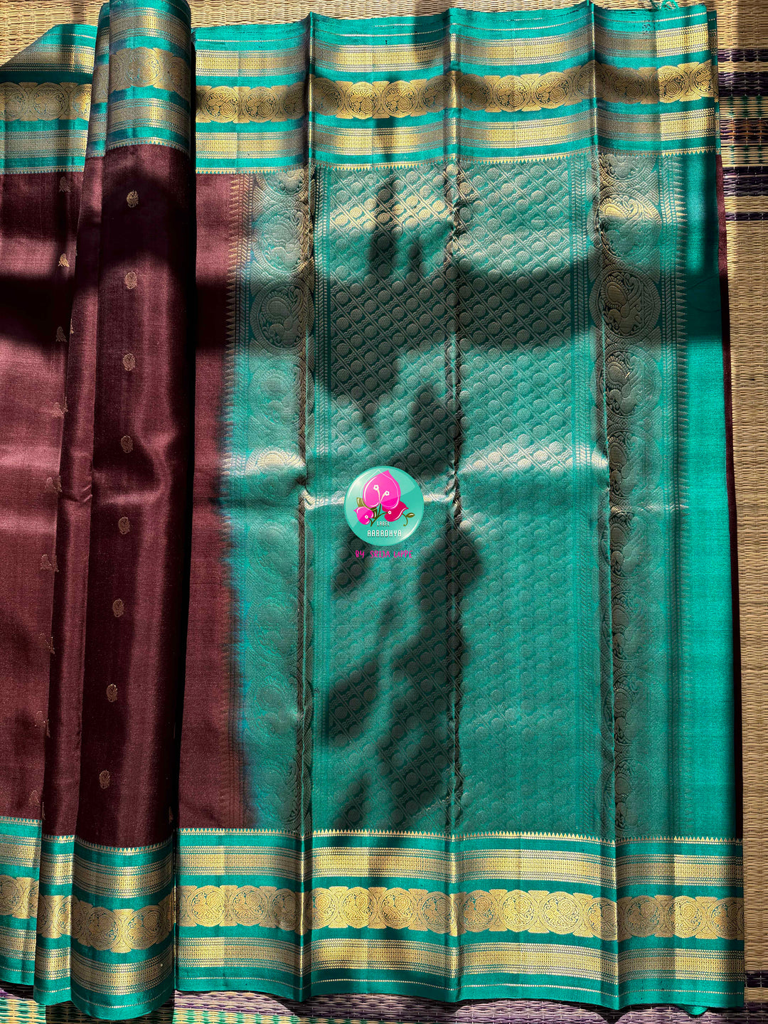 Earth & Ether: The Brown & Teal Blue Handloom Kanchipattu Saree