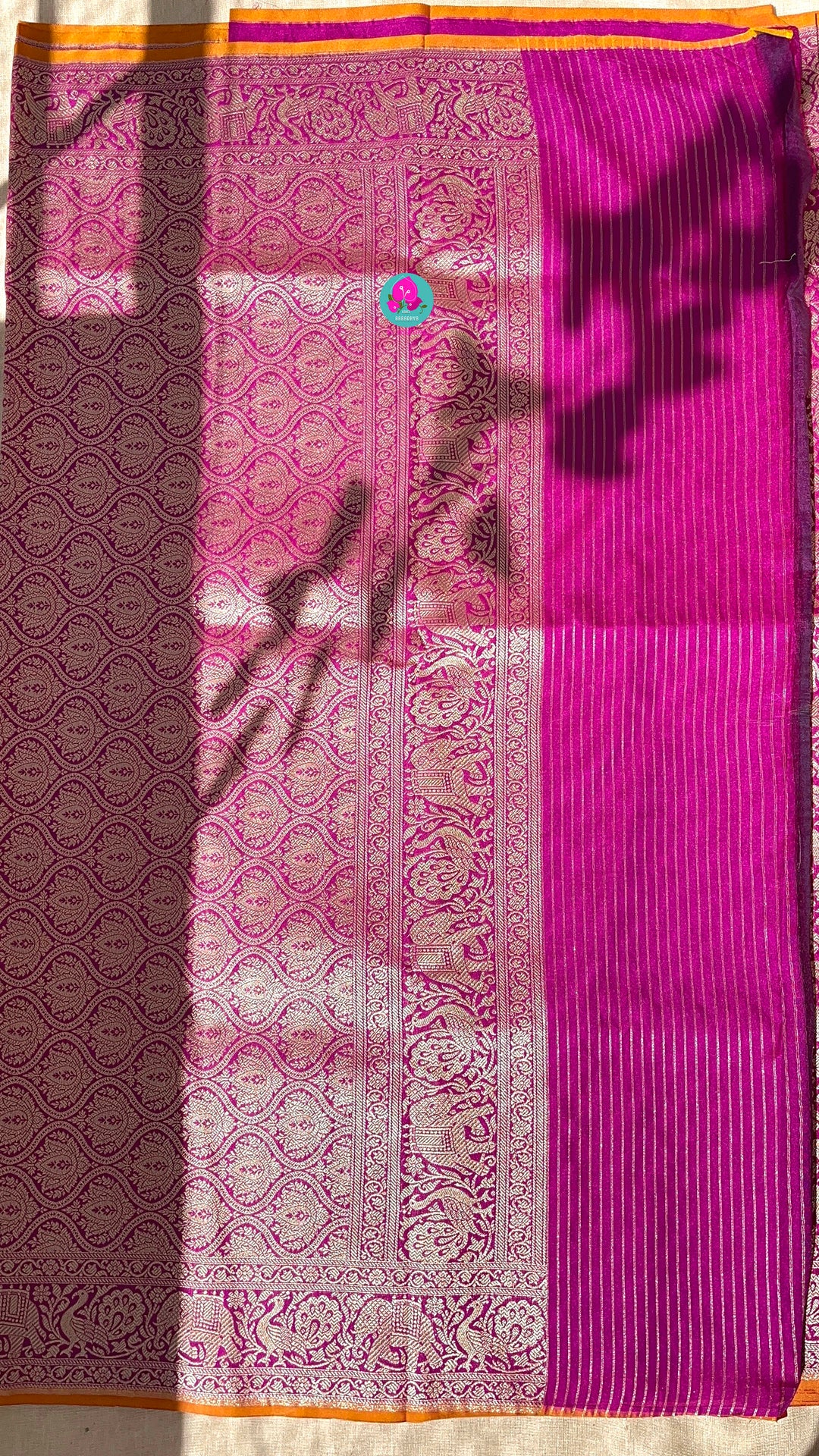 Banarasi Silk Saree with Vintage Shikarga Design - Magenta
