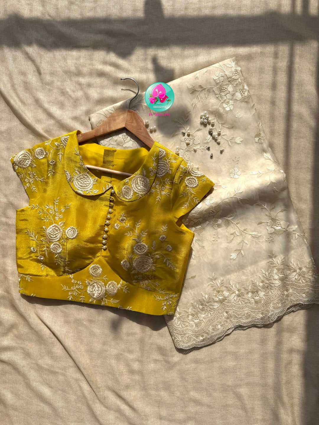 Pastel Sunshine: Thread Embroidered Organza & Luminous Yellow Tissue Masterpiece