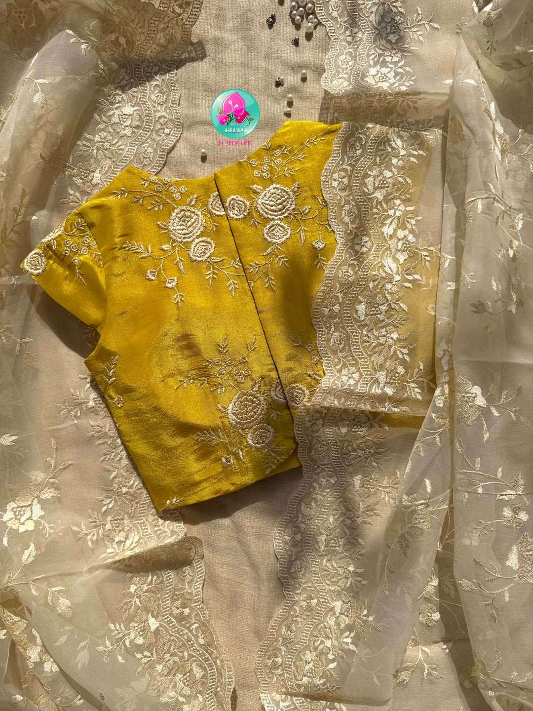 Pastel Sunshine: Thread Embroidered Organza & Luminous Yellow Tissue Masterpiece