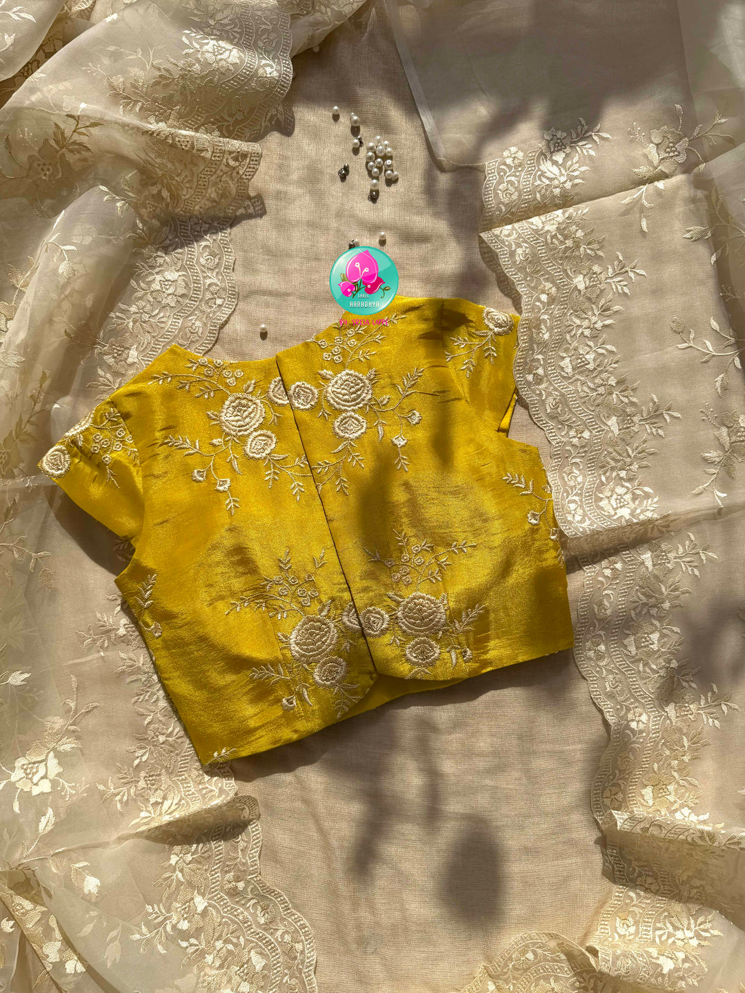 Pastel Sunshine: Thread Embroidered Organza & Luminous Yellow Tissue Masterpiece
