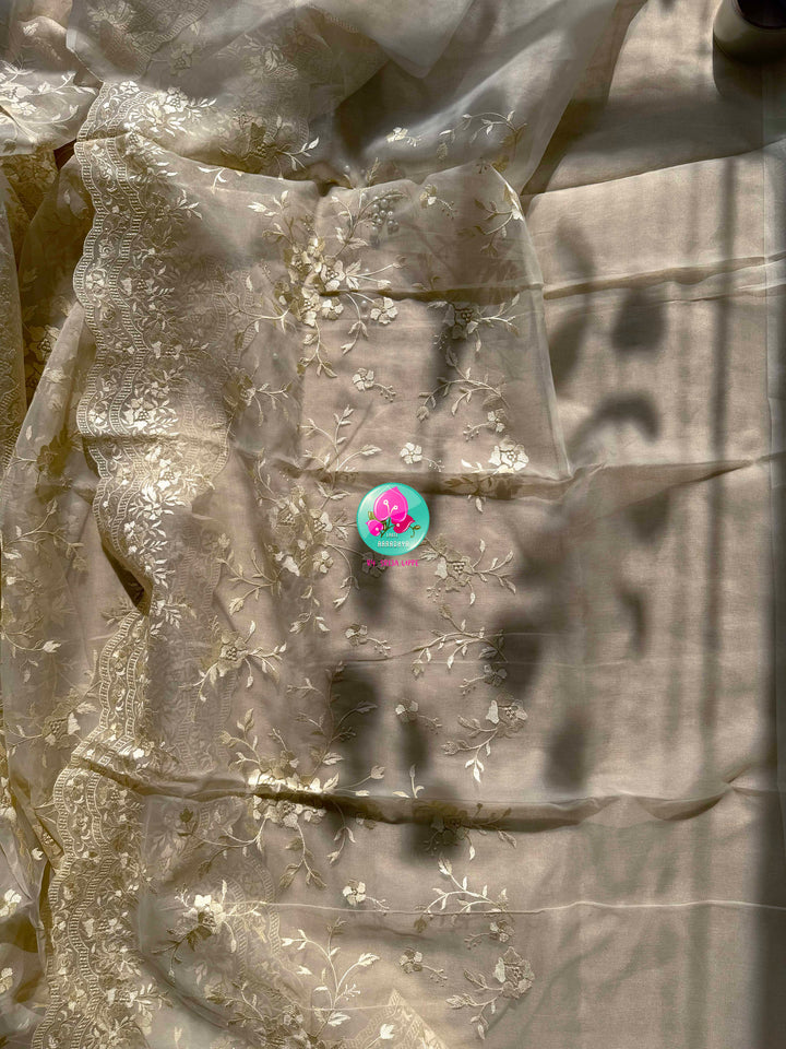 Pastel Sunshine: Thread Embroidered Organza & Luminous Yellow Tissue Masterpiece