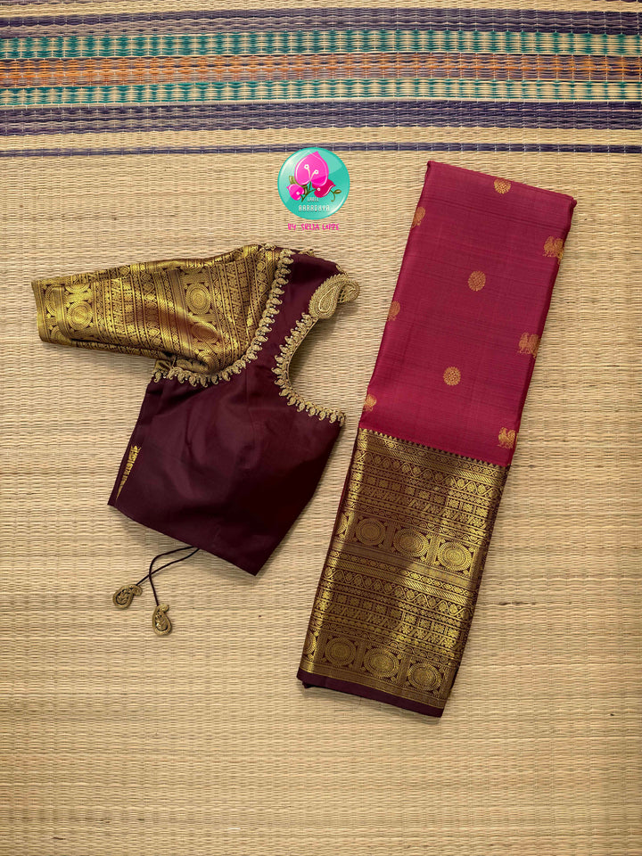 Antique Romance: The Mauve Pink & Espresso Pure Kanchipattu