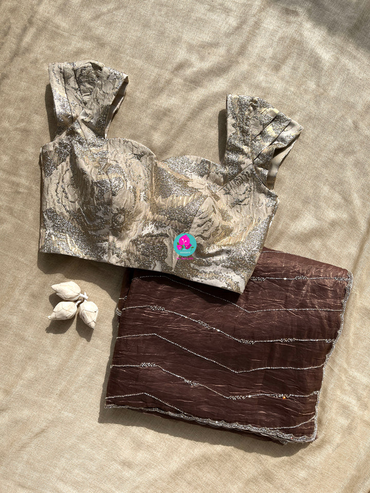 Soft Crush organza saree with hand embroidery paired with Fashion Blouse