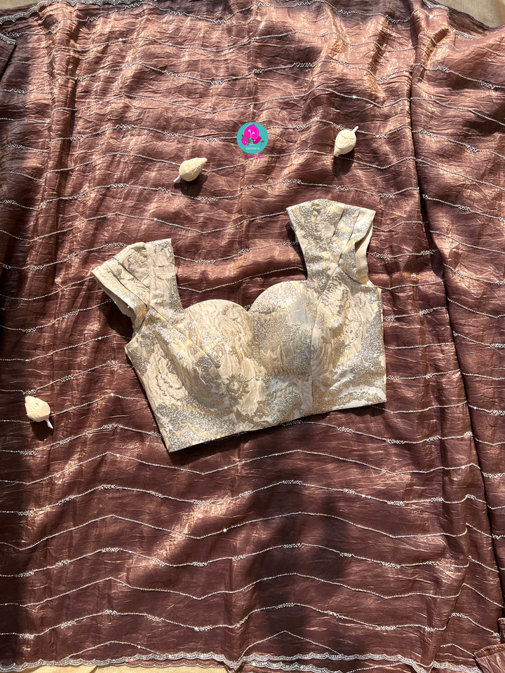 Soft Crush organza saree with hand embroidery paired with Fashion Blouse