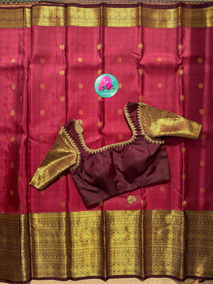 Antique Romance: The Mauve Pink & Espresso Pure Kanchipattu