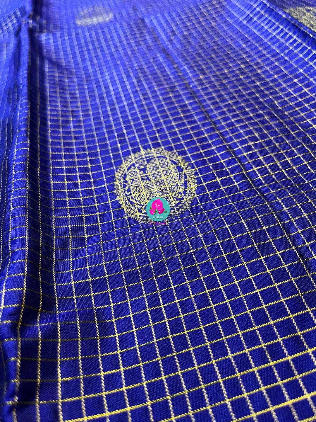 Pure Kanchipattu handloom Saree in classic royal blue paired with Hand embroidered blouse