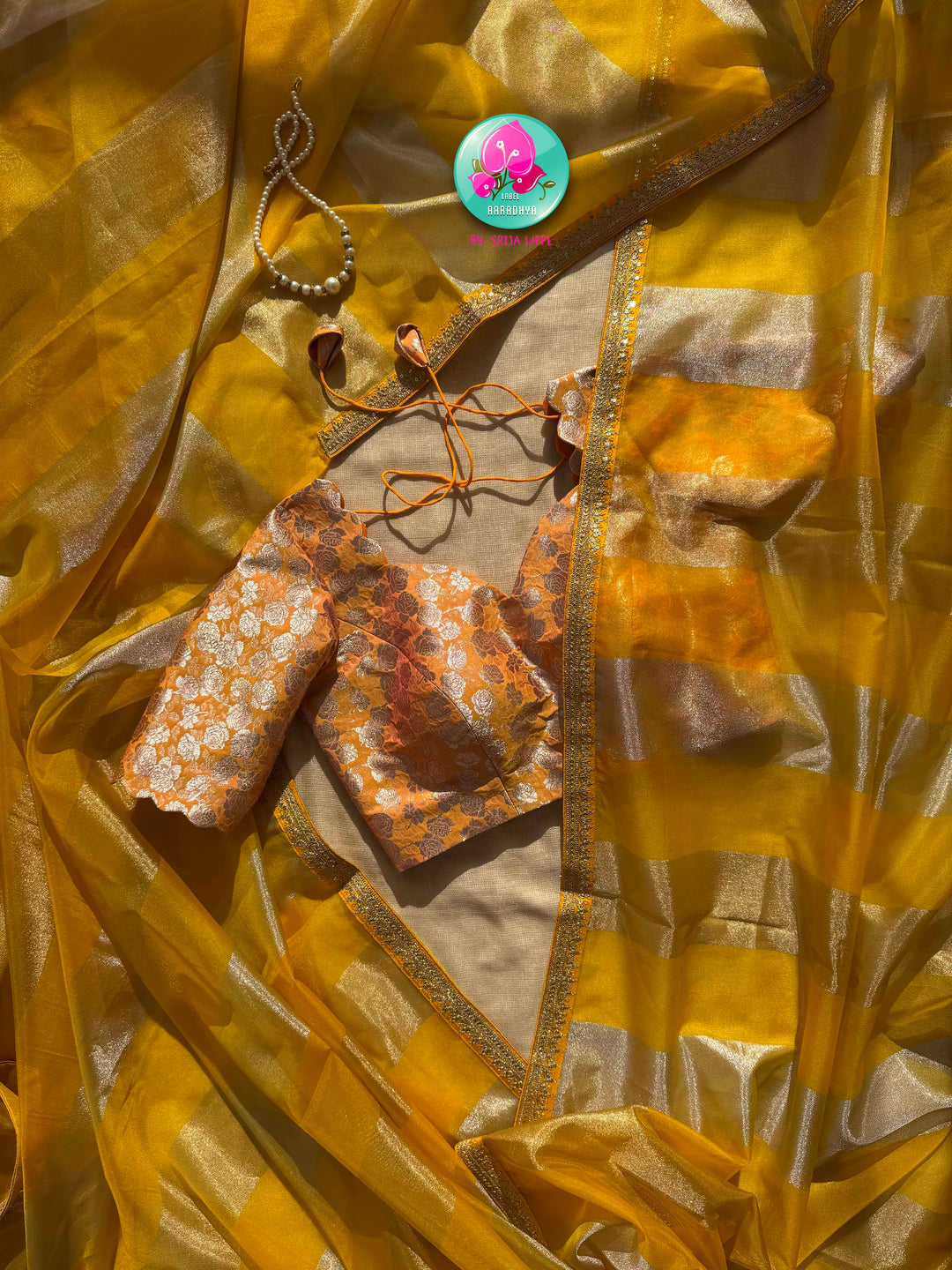 Liquid Sunbeams: The Translucent Yellow Tissue & Rosy Benarasi Symphony