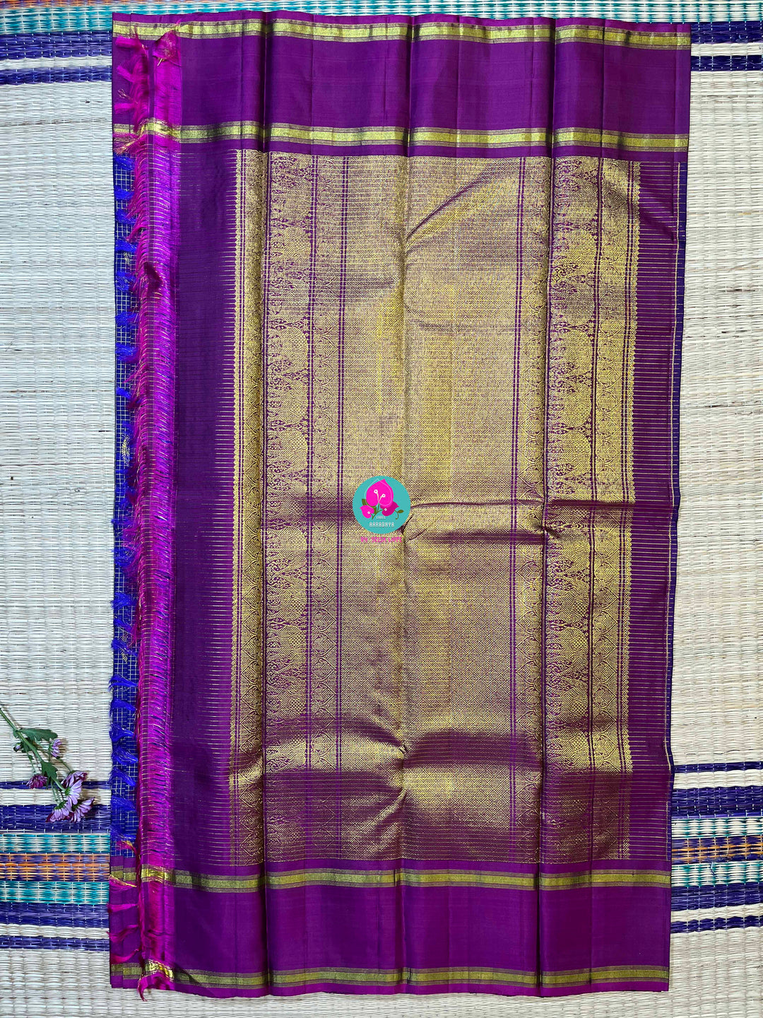 Pure Kanchipattu handloom Saree in classic royal blue paired with Hand embroidered blouse
