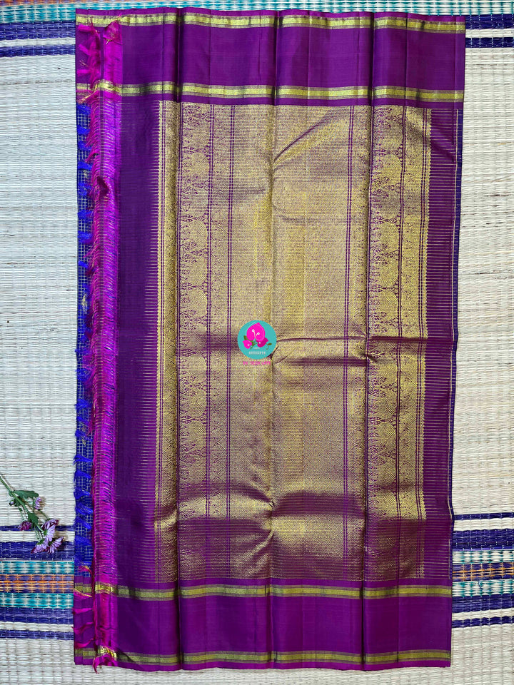 Pure Kanchipattu handloom Saree in classic royal blue paired with Hand embroidered blouse