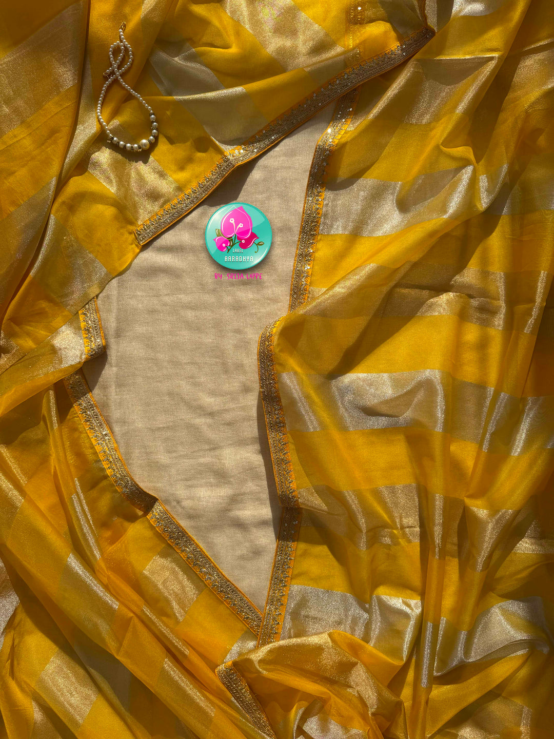 Liquid Sunbeams: The Translucent Yellow Tissue & Rosy Benarasi Symphony