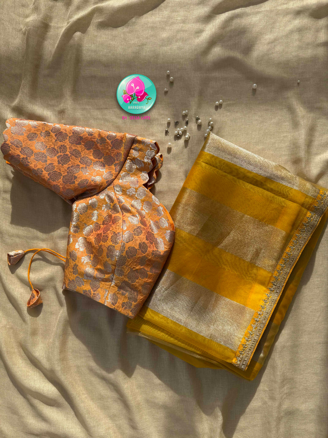 Liquid Sunbeams: The Translucent Yellow Tissue & Rosy Benarasi Symphony