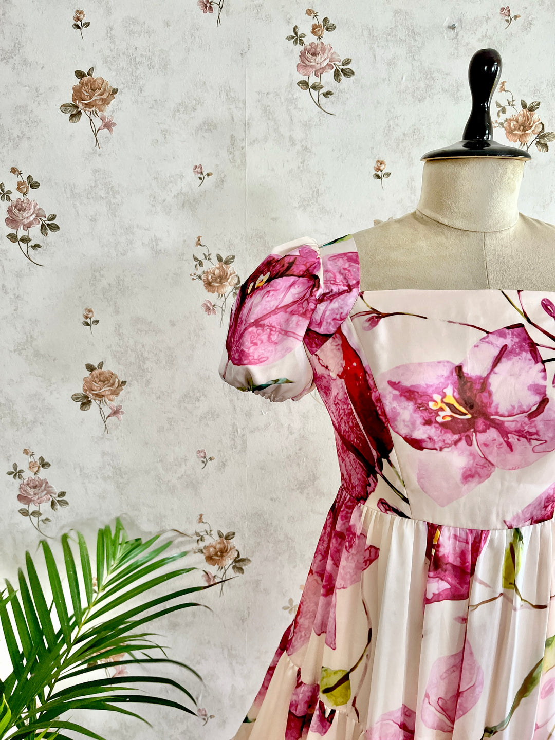 Bougainvillea on satin georgette frock