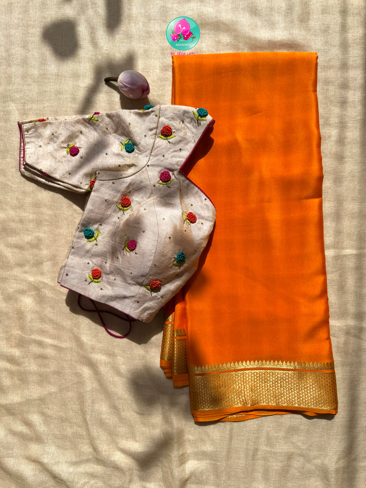 Golden Dawn: Pure 120gsm Mysore Silk & Hand-Embroidered Garden Symphony