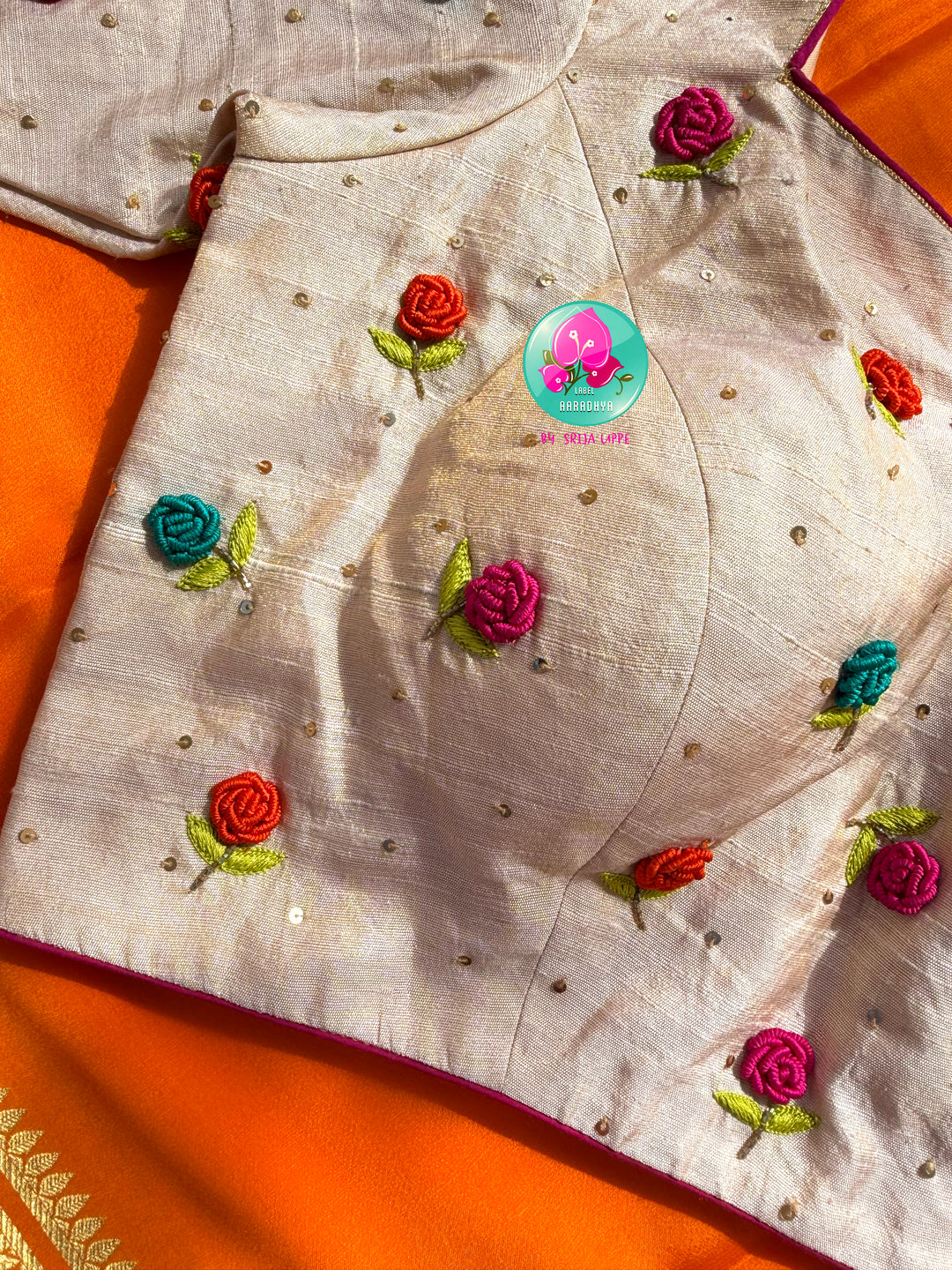 Golden Dawn: Pure 120gsm Mysore Silk & Hand-Embroidered Garden Symphony