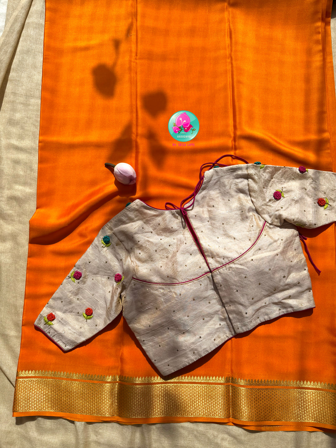 Golden Dawn: Pure 120gsm Mysore Silk & Hand-Embroidered Garden Symphony