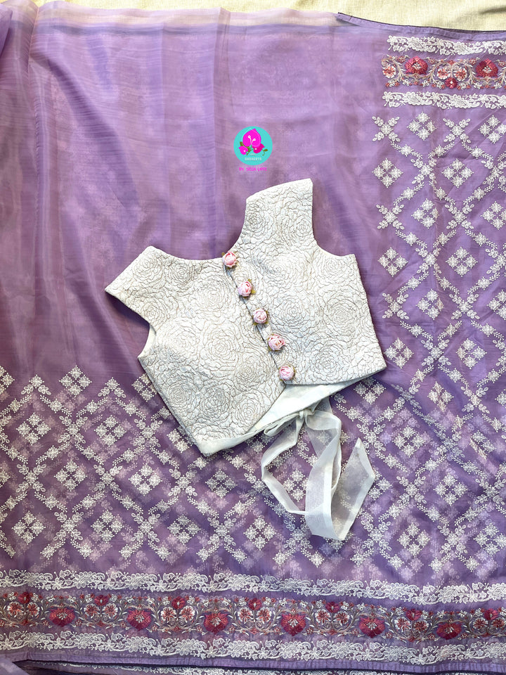 Flowy Soft Satin Organza Saree with Fashion Blouse