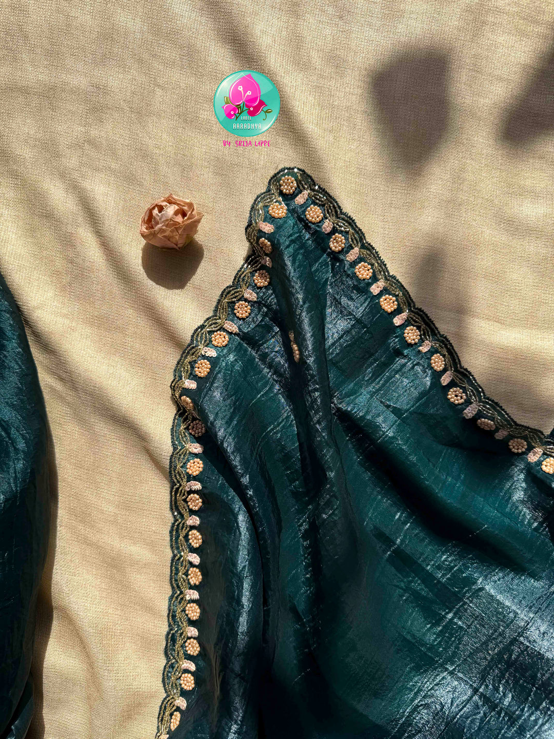 Royal Glamour: Soft Crushed Dark Bottle Green Organza Saree