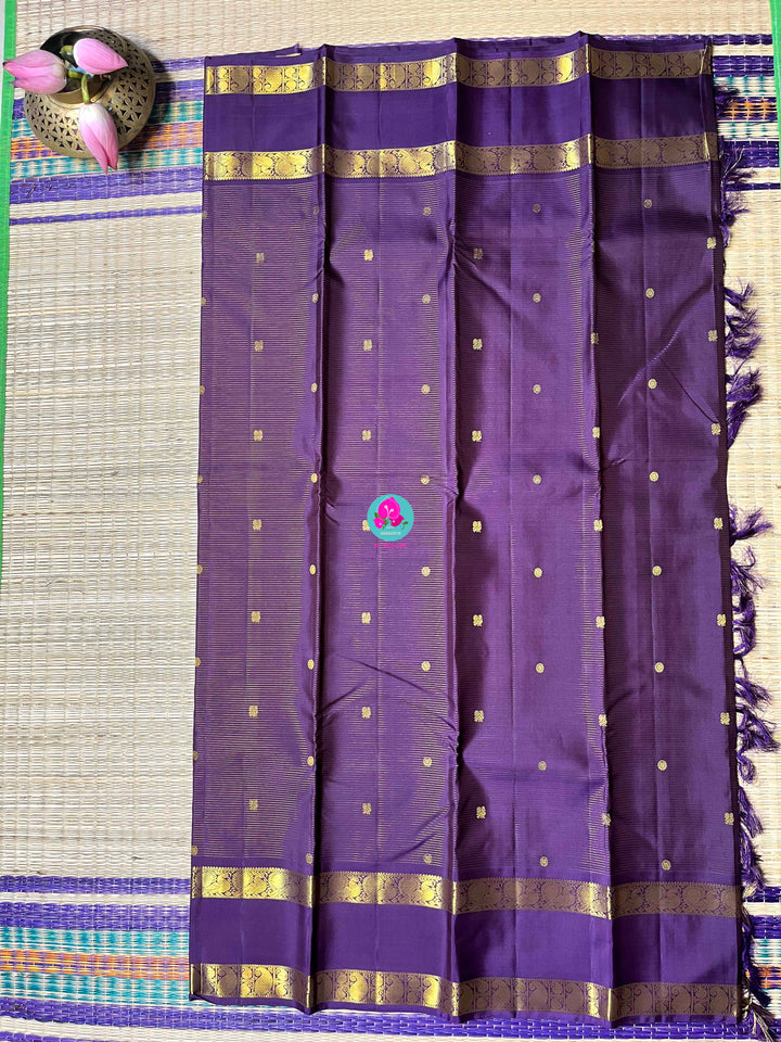 Vaira oosi pure Kanchipattu gap border with peacock motifs in purple