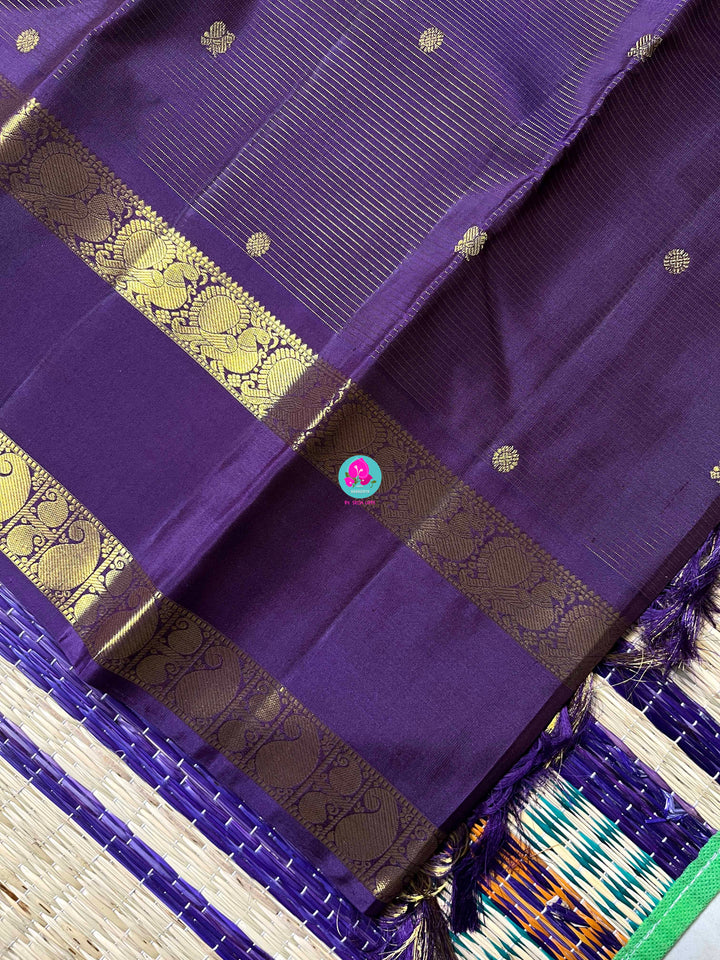 Vaira oosi pure Kanchipattu gap border with peacock motifs in purple