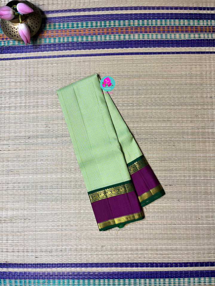 Kanchipattu Old School Madras Checks Saree with zari gap border.