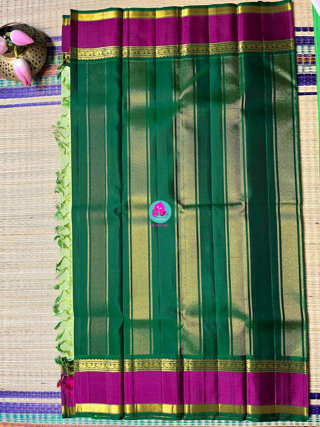 Kanchipattu Old School Madras Checks Saree with zari gap border.
