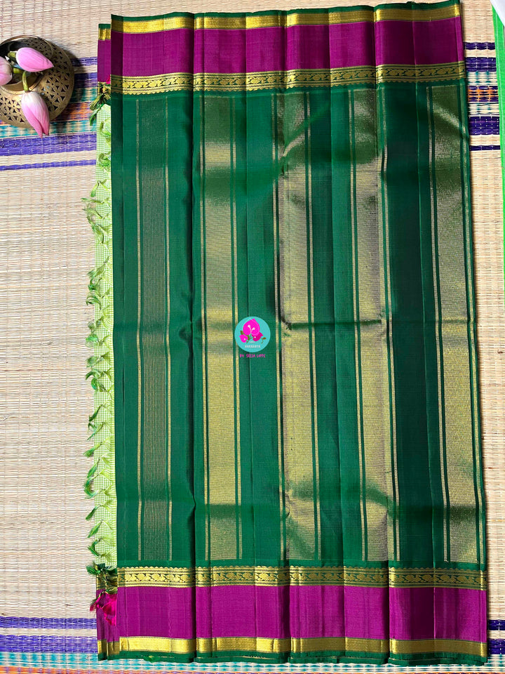 Kanchipattu Old School Madras Checks Saree with zari gap border.