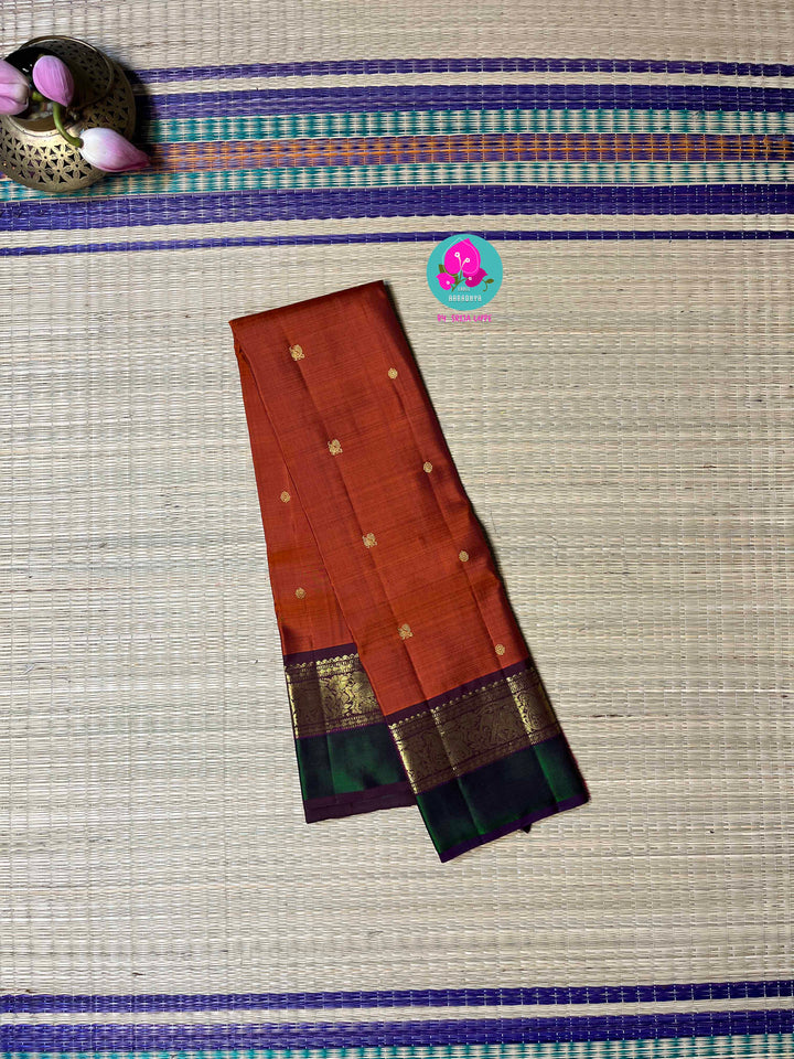 2g Zari Kanchipattu saree in rich brown and bottle green