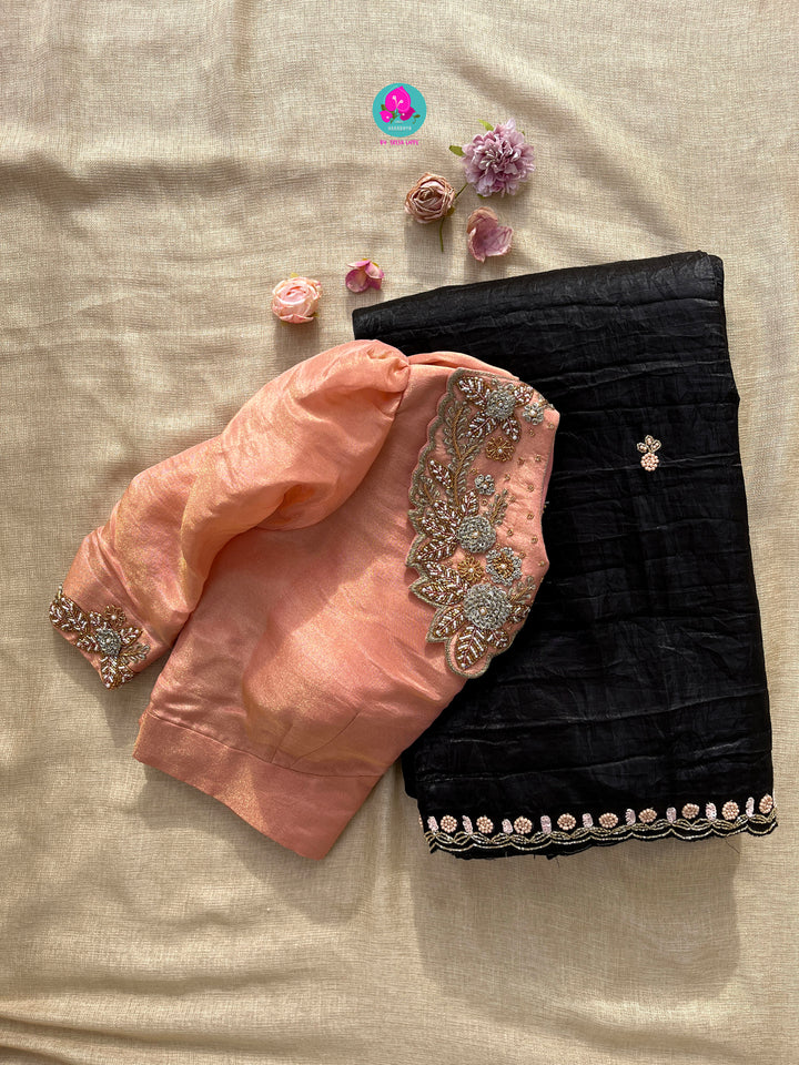 Soft Crush organza saree with hand embroidery paired with hand embroidered Blouse