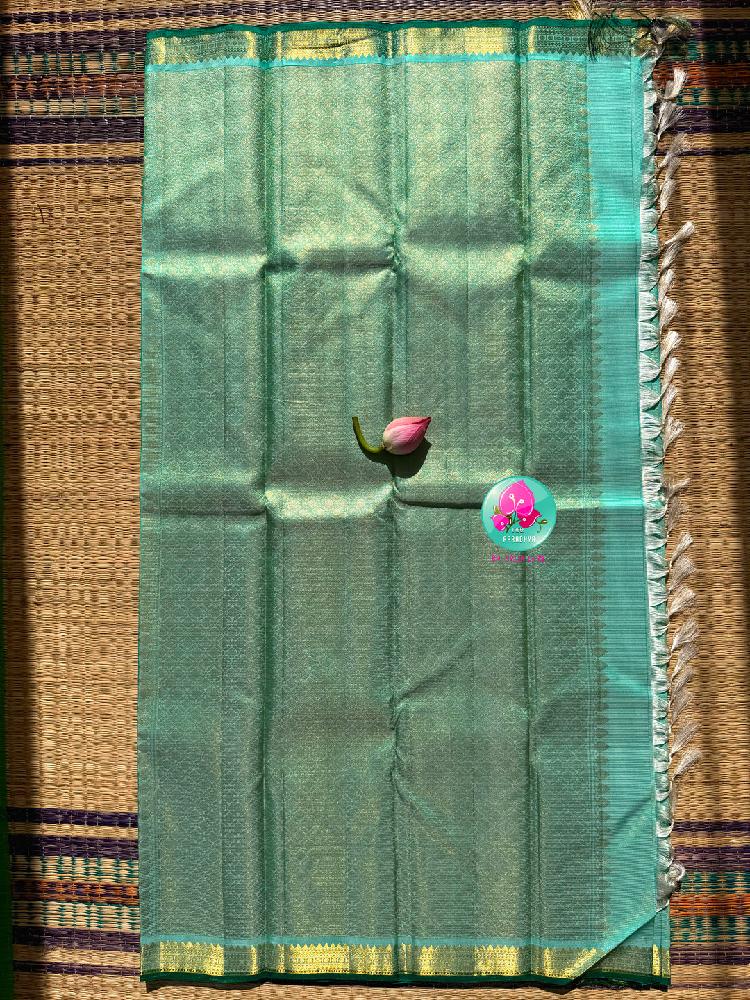 The Cerulean Forest: Light Blue & Emerald Green Handloom Kanchipattu