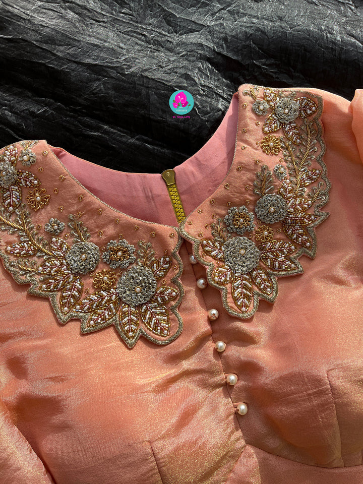 Soft Crush organza saree with hand embroidery paired with hand embroidered Blouse