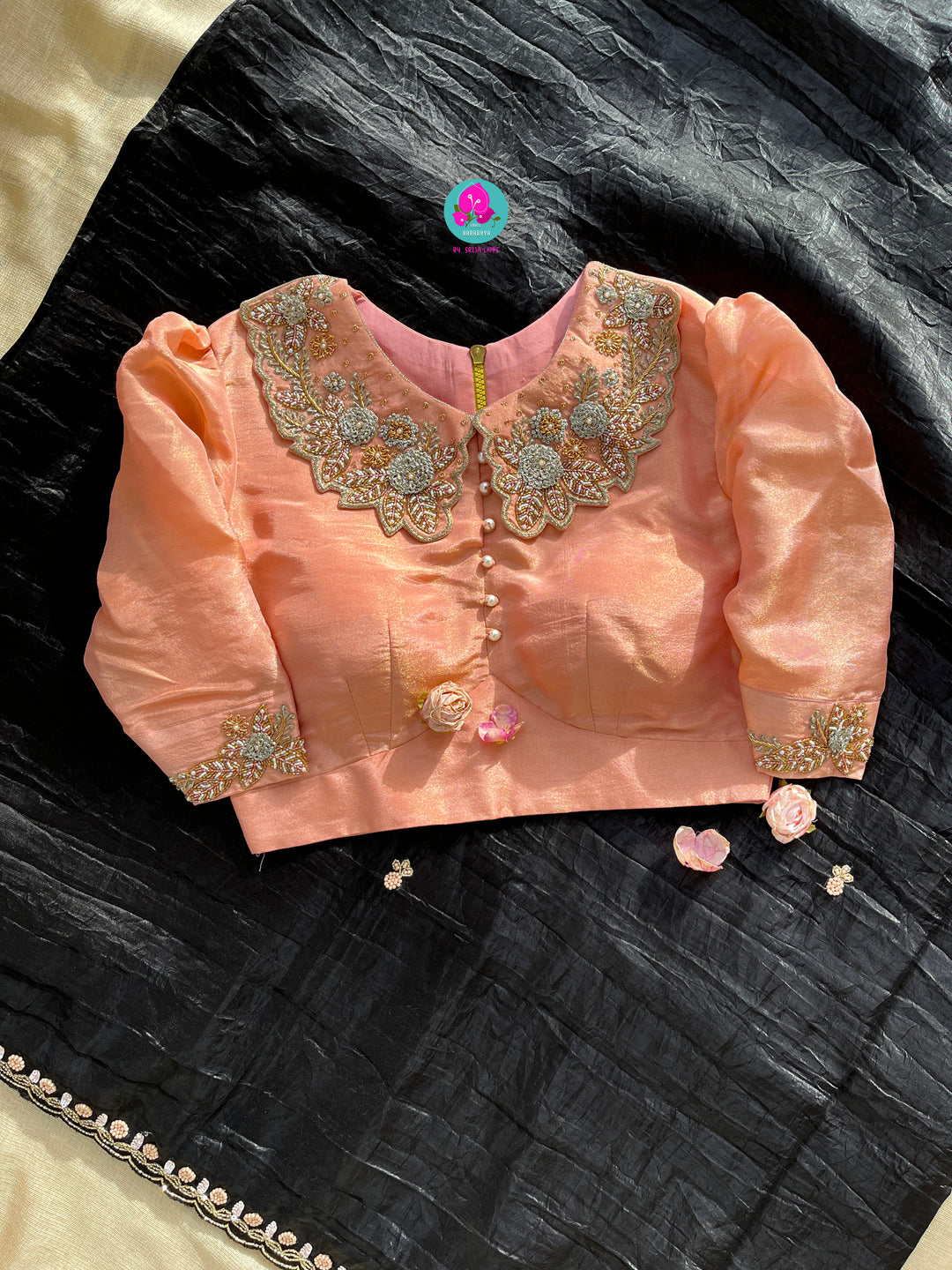 Soft Crush organza saree with hand embroidery paired with hand embroidered Blouse