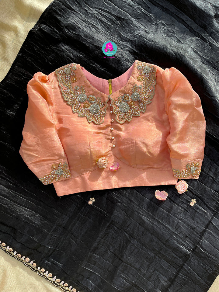 Soft Crush organza saree with hand embroidery paired with hand embroidered Blouse